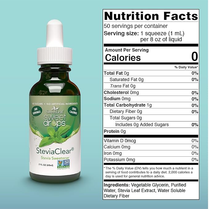 SweetLeaf Sweet Drops- Flavored Stevia Liquid Sweetener, Organic Extract, Zero Calorie, Gluten Free, Keto Friendly, Non GMO, Natural Flavor, Sugar Alternative- Stevia Clear, 2 Fl Oz (Pack of 1)