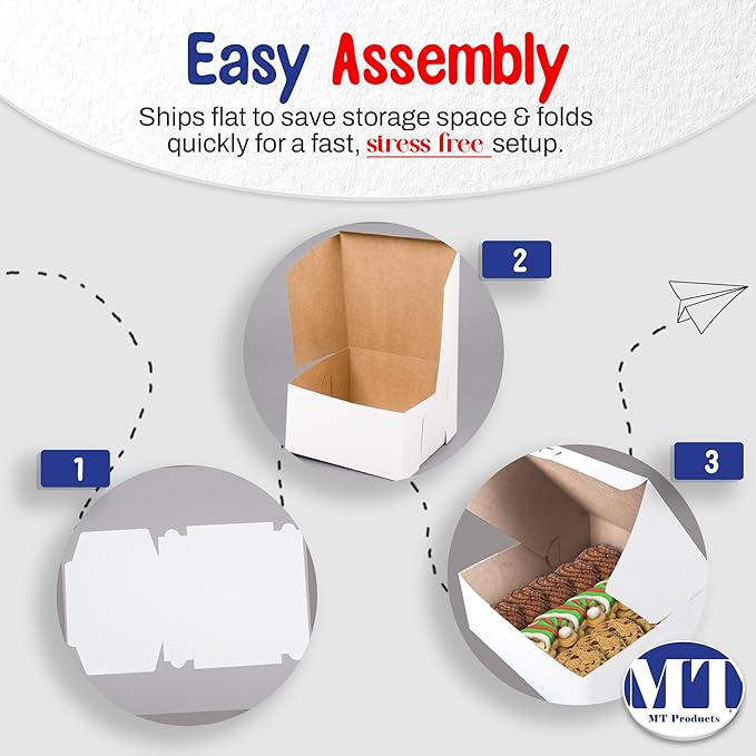 MT Products Plain Cookie Boxes 9" x 9" x 5" - White Bakery Boxes No-Window (Pack of 15) - Made in USA