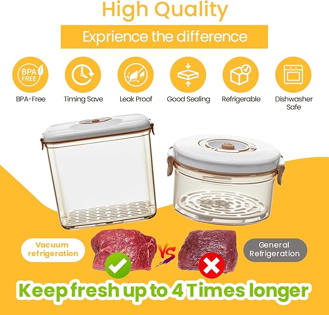 3-Pack Vacuum Seal Containers, Airtight Food Storage with Pump & Strainer | Leakproof, BPA-Free for Meal Prep, Leftovers, Marinating - Keep Fresh Longer