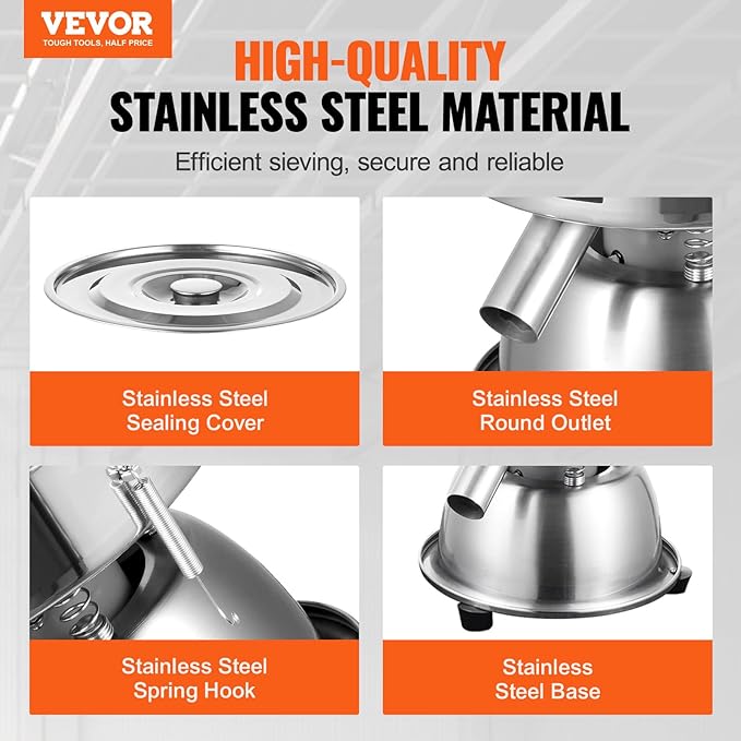 VEVOR Automatic Electric Vibrating Sieve, Stainless Steel Sifter Shaker Machine with 12+80 Mesh, 45W Automatic Powder Sifter Machine Countertop, Electric Sieve Shaker for Flour Powers, Mungbean, Rice
