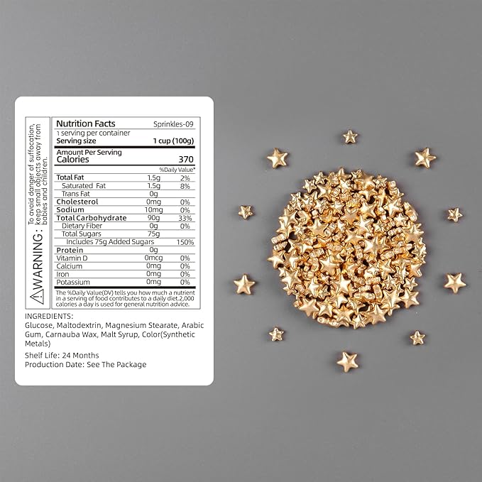 Cobakey Bright Gold Sprinkles for Cake Decorations 100g/ 3.52oz Star Metallic Pearl Sugar Sprinkles for Cupcake Toppers Wedding Party Valentines Halloween Christmas Supplies