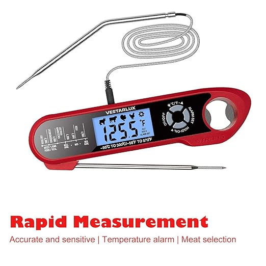 Digital Meat Thermometer – Waterproof Instant Read Food Thermometer for Cooking with Dual Probes, Backlight, Alarm, ºF/ºC for Steak, Oil, Frying, Candy, Grill, BBQ, Smoker, Oven