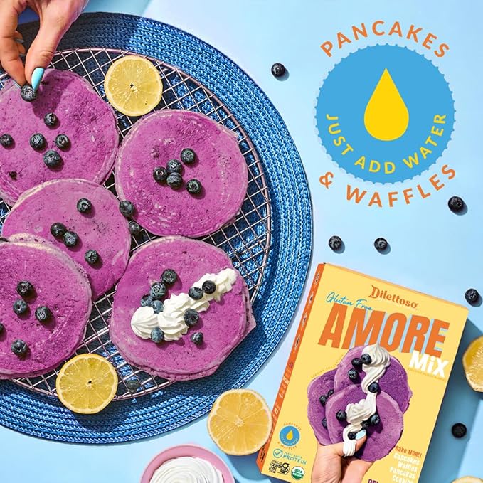 Dilettoso's Organic Gluten-Free Oat Flour Baking Mix | Wild Blueberry | Pancakes, Waffles, Cupcakes, Brownies, and Cookies | 10oz AMORE Mix (1 Box)