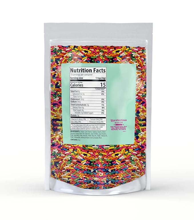 Unpretentious Unicorn Rainbow Sprinkles, 1.5 lbs., Rainbow Jimmies, Gluten-Free, Clear Resealable Bag