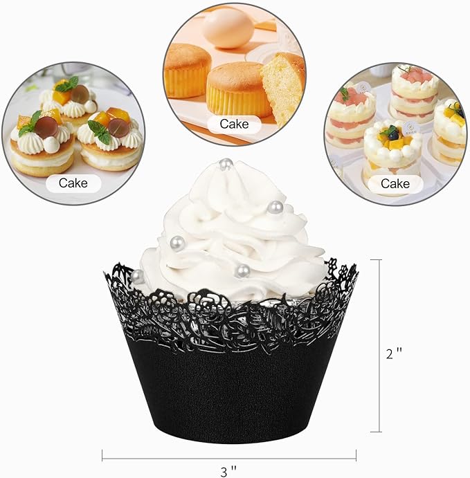 Cupcake Wrappers Pack of 50 Blue Filigree Artistic Bake Cake Paper Cups Little Vine Lace Laser Cut Liner Baking Cup Muffin Case Trays for Wedding Party Birthday Decoration -By KEIVA