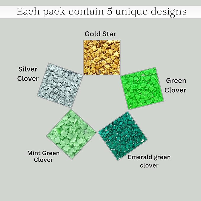 Confect St. Patricks Green & Silver Clover Sprinkles | Gold Star Sprinkles for Baking & Cake Decorative | Birthday Sprinkle mix pack of 5 | Soy-Free, Dairy-Free, Palm Oil-Free - 5 Oz