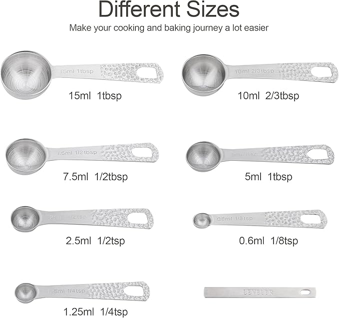 18/8 Stainless Steel Measuring Cups and Spoons Set, Metric & US 6 Measuring Cups and 7 Measuring Spoons with Leveler & 5 Mini Measuring Spoons for Baking & Kitchen