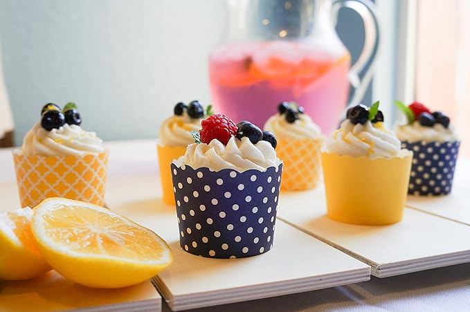Paper Baking Cups (Polka Dots), Greaseproof Disposable Cupcake Liners (Navy Blue, Large Cups (50-Pack))