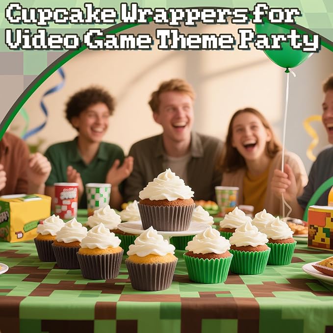 200PCS Brown and Green Cupcake Liners Mini Muffin Baking Cups Wrappers for Green and Brown Birthday Party Supplies Disposable Pastel Cupcake Papers for Botanical Garden Tea Party Decorations
