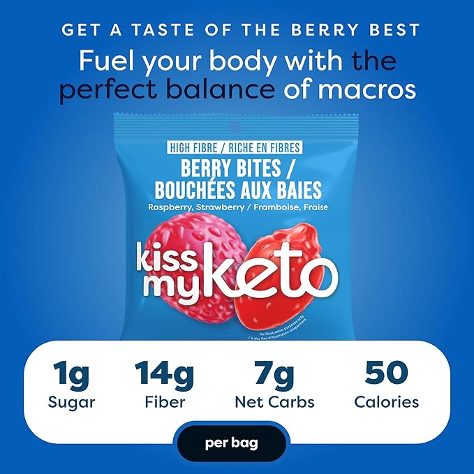 Kiss My Keto Sugar Free Gummies, Berry Bites 8-Pack – Satisfy Cravings while Staying in Ketosis – High Fiber, 7g Net Carbs, Non-GMO, Vegan, & Gluten-Free – Low-Calorie Vegan Candy