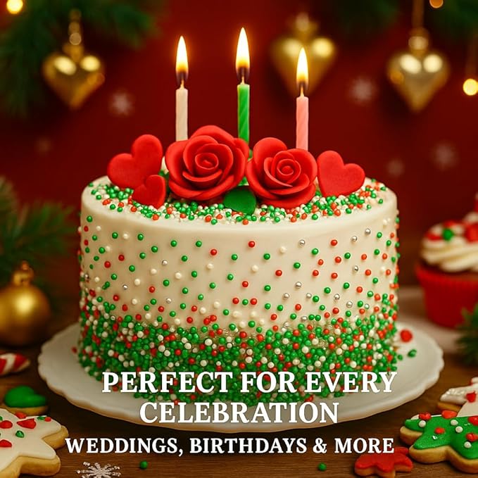 Confect Edible Pearl Sprinkles – Festive Mix of Red, White, Silver & Green Disco Ball Sprinkles – Cake & Cupcake Toppers for Baking, Decorating, and Party Treats- 5 Oz