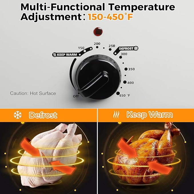 18 Quart Roaster Oven with Self-Basting Lid, Electric Turkey Roaster Oven with Defrost & Warm Function, Adjustable Temperature, Removable Pan Rack, Stainless Steel, Silver
