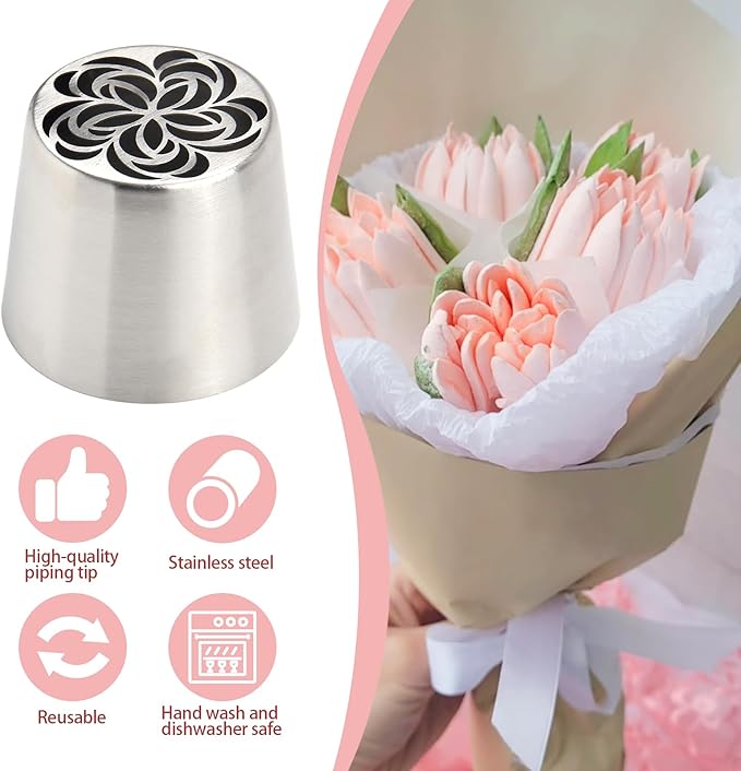 Extra Large Russian Piping Tips for Marshmallows Stainless Steel Flower Frosting Nozzles many styles Cake Decorating Baking tool for Buttercream, Cupcakes Cookies(SL64)