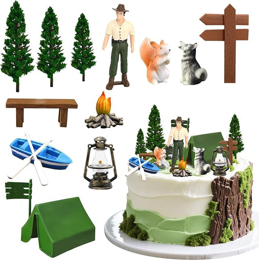 Knana 14Pcs Camping Cake Topper Camping Cake Decorations Camping Theme Decorations for Forest Themed Birthday Party Supplies