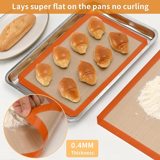 Silicone Baking Mat Set, Non-Stick Reusable Food-Grade Oven Liners, Half Sheet Size 16.54 x 11.62 Inch, Grey, 2 Pack