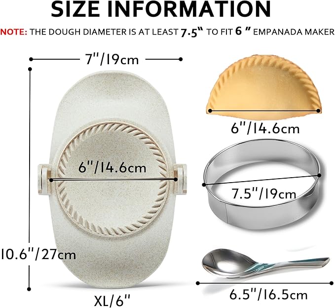 Empanada Maker Press, 6 Inch Extra Large Dumpling Maker Set with Dough Cutter, Dumpling Mold Set for Pierogi, Pastelitos, Calzone, Turnovers, Chinese Dumpling 6"