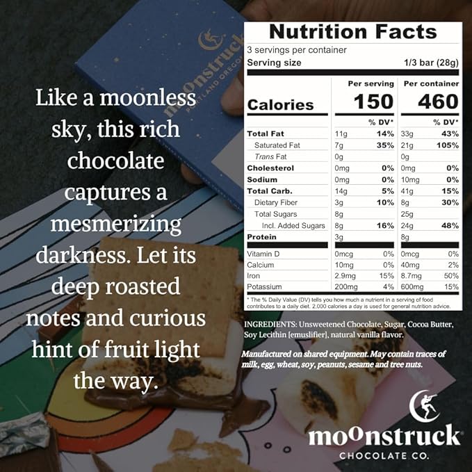 Moonstruck Chocolate Dark Chocolate Bar, 68% Cacao, 3.0oz (Pack of 12)