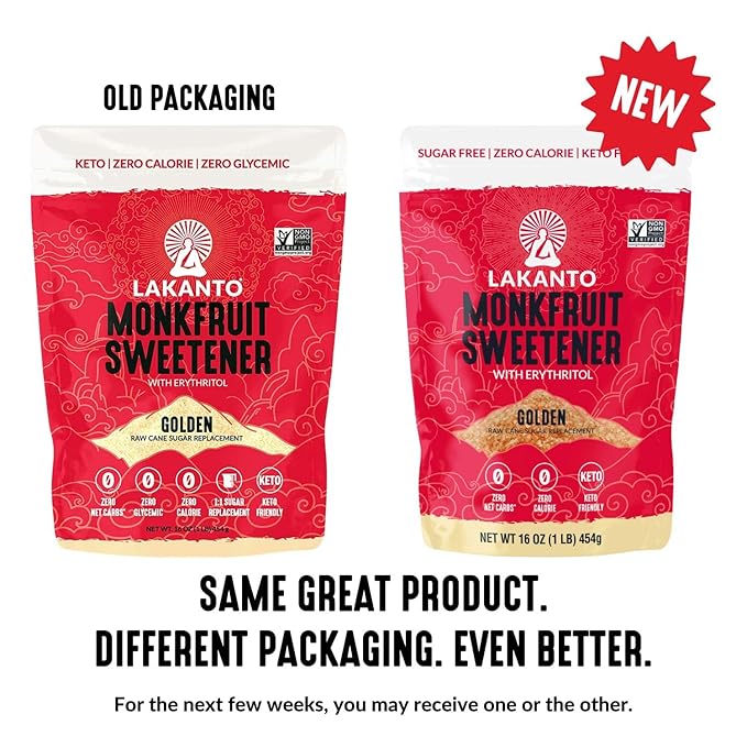 Lakanto Golden Monk Fruit Sweetener With Erythritol, Raw Cane Sugar Substitute From Monk Fruit Extract, Raw Sugar Replacement for Baking, Coffee & Tea, Gluten Free, Low Carb, Non GMO, Keto, 1 LB Bag