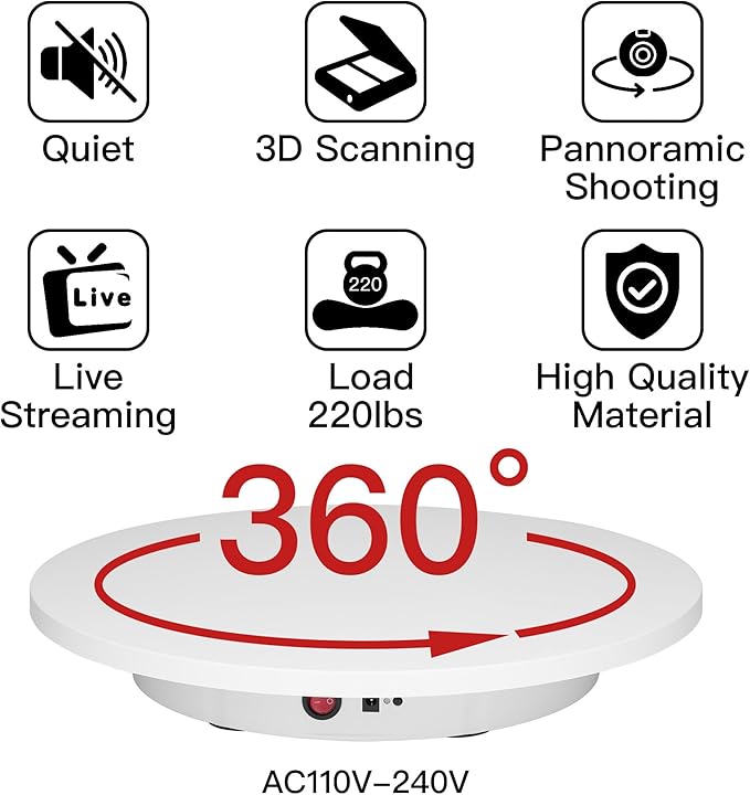 Large Rotating Display Stand 16.5'' Motorized Turntable Spinning Photography Turntable (White Wired)