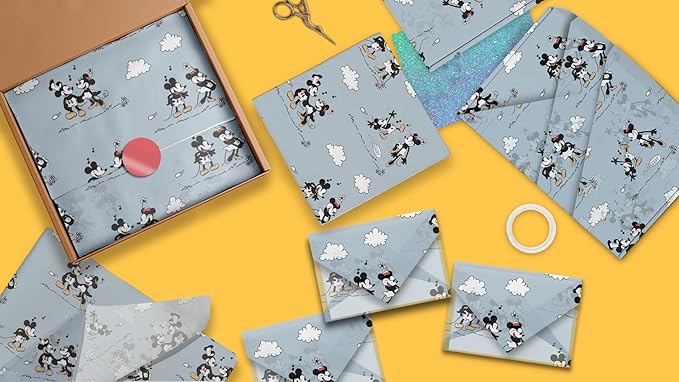 Pro Supply Global Vintage Cartoon Mouse Printed Tissue Paper for Gift Bags or Boxes and Wrapping - Baby Shower Bulk Decorative Art Tissue Paper for Packaging and Gifting | 24 Sheets 20" x 30"