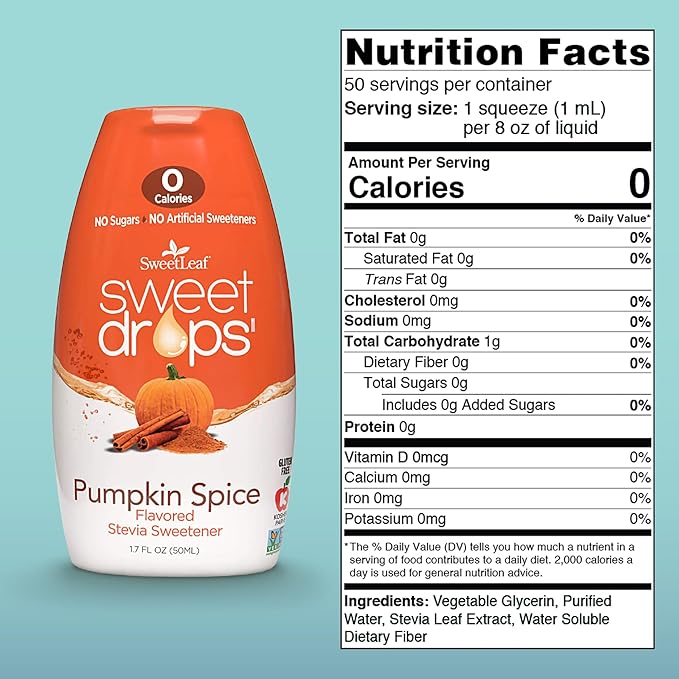 SweetLeaf Sweet Drops - Flavored Stevia Liquid Sweetener, Stevia Extract, Zero Calories, Gluten Free, Keto Friendly, Non GMO, Natural Flavor, Sugar Alternative - Pumpkin Spice, 1.7 Fl Oz (Pack of 6)