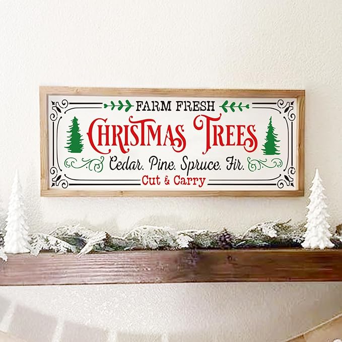 Christmas Stencils for Painting on Wood Signs, Reusable Essential Holiday Christmas Stencils for Door Mats Canvas Crafts Doormat Door Hanger (old10)