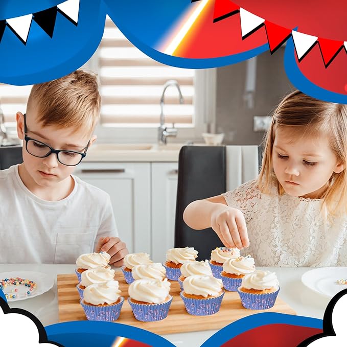 300 Pcs Cupcake Paper Liners Blue Gold Ring Baking Cups Muffin Cupcake Wrappers Blue Hedgehog Party Decorations for Cakes Baking Ice Cream Dessert Cheese Wedding Birthday Party Supplies