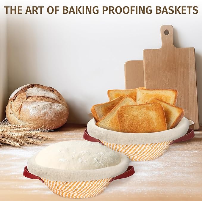 Banneton Bread Proofing Basket Set of 2 × 9'' Round Sourdough Bread Baskets Baking Supplies with Liners & Covers Gifts for Bakers Women Mom Wife