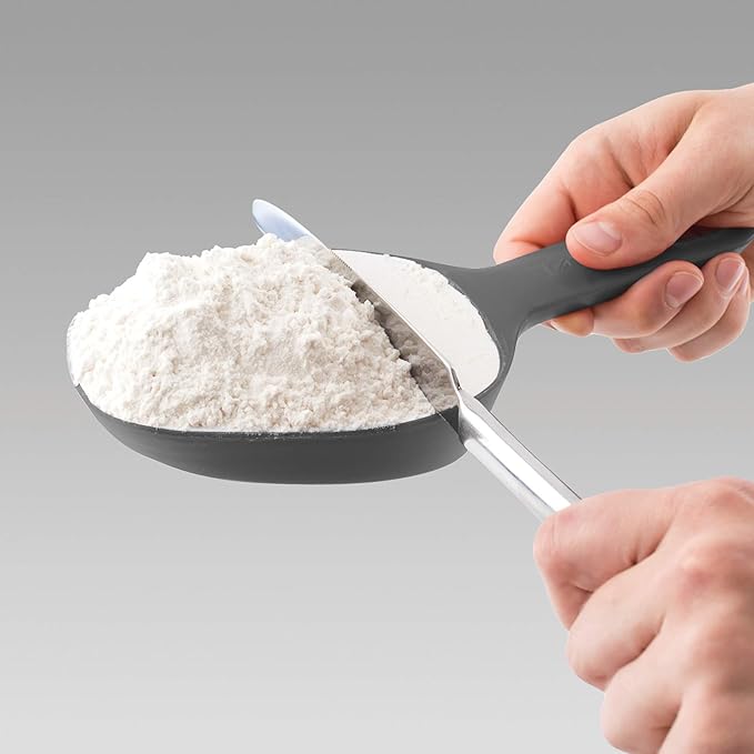 Tovolo Scoop & Sift, Ergonomic Fine Mesh Sieve Flour Sifter, Easy Scoop 1 Measuring Cup, Dishwasher-Safe Baking Tool for Dusting & Aerating, Charcoal