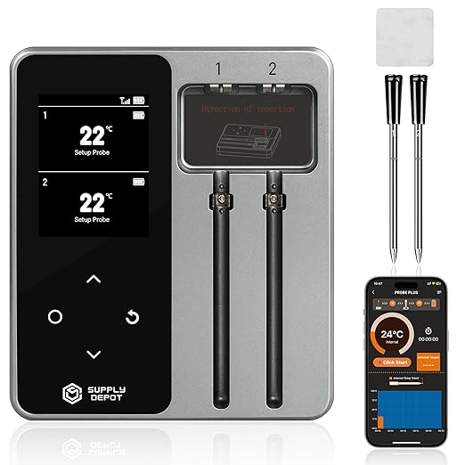 Meater Thermometer Wireless, 2 Probes Bluetooth Meat Thermometer, 572°F Heat Resistance WIFI Smart Thermometer Accuracy of ±0.5°F, LCD Display Wireless Thermometer for Grilling, Oven Smoker, Air Fryer