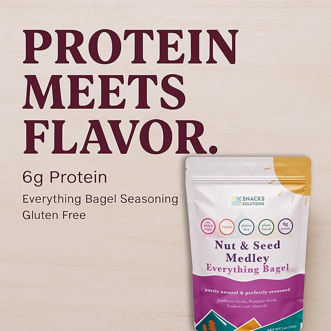Snacks Solutions Nut and Seed Medley (5 oz -Pack of 6, Everything Bagel) Gluten Free, Natural and Perfectly Seasoned, Sunflower Seeds, Pumpkin seeds, Cashews and Almonds