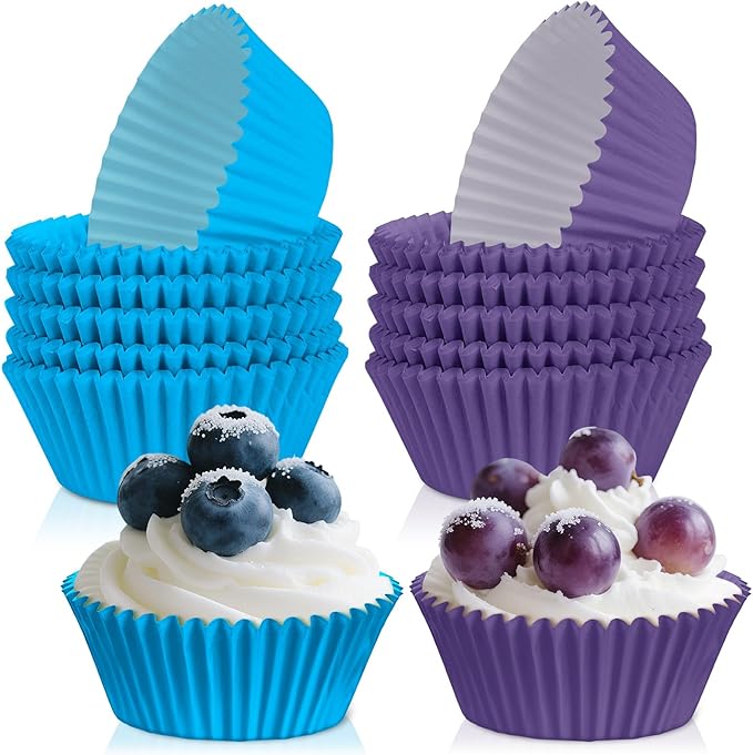 200PCS Purple and Blue Cupcake Liners Mini Muffin Baking Cups Wrappers for Jellyfish Birthday Party Supplies Disposable Pastel Cupcake Papers for Blue and Purple Ocean Theme Party Decorations