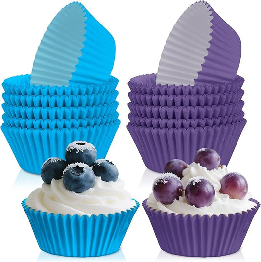 200PCS Purple and Blue Cupcake Liners Mini Muffin Baking Cups Wrappers for Jellyfish Birthday Party Supplies Disposable Pastel Cupcake Papers for Blue and Purple Ocean Theme Party Decorations