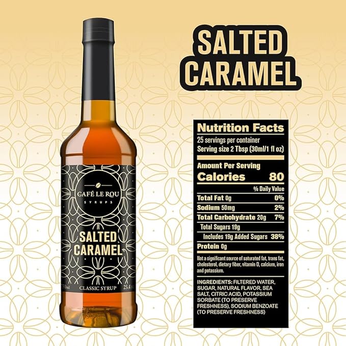 NEW Café Le Rou Salted Caramel Coffee Syrup 25.4 oz (Caramel, 1-pack)*Includes 1 Syrup Dispensers*Flavoring Syrup for Tea and Coffee