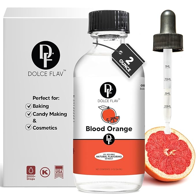 Dolce Flav Natural Blood Orange Extract – 2 Ounce Oil-Soluble Kosher, Sugar-Free, Concentrated Blood Orange Flavoring for Baking, Chocolates & Desserts, Includes Measured Dropper