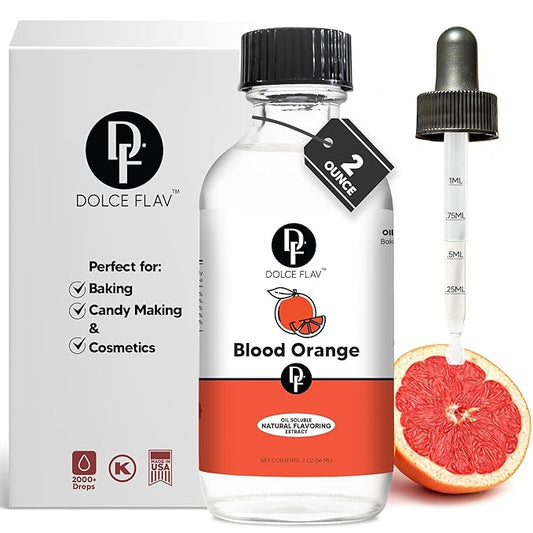 Dolce Flav Natural Blood Orange Extract – 2 Ounce Oil-Soluble Kosher, Sugar-Free, Concentrated Blood Orange Flavoring for Baking, Chocolates & Desserts, Includes Measured Dropper