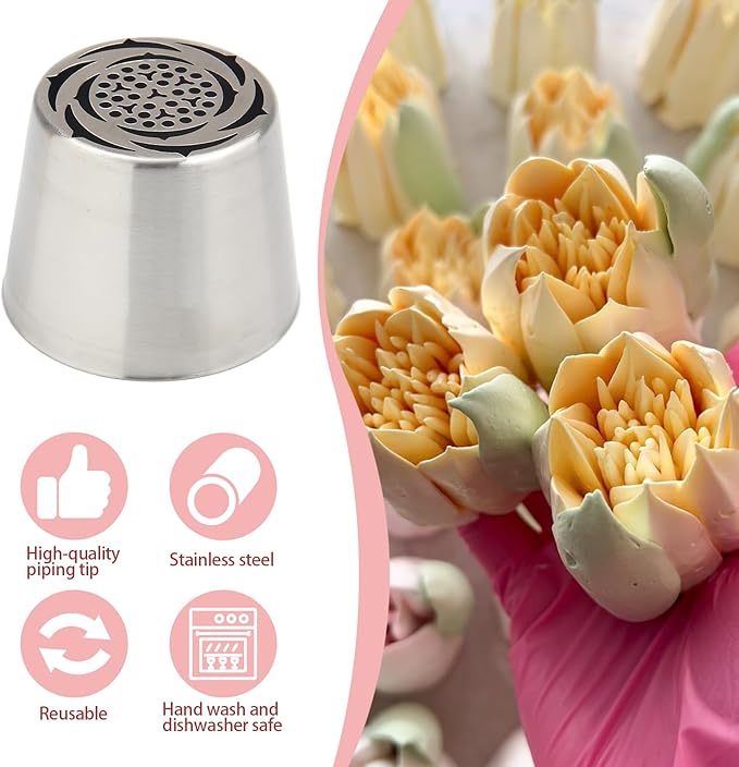 Extra Large Russian Piping Tip Set - 10 Stainless Steel Marshmallow Buttercream Framing Nozzles for Roses Tulip Cake Decorations and Bouquets, Includes 1 Leaf Nozzles and 1 Cleaning Brush(10B)
