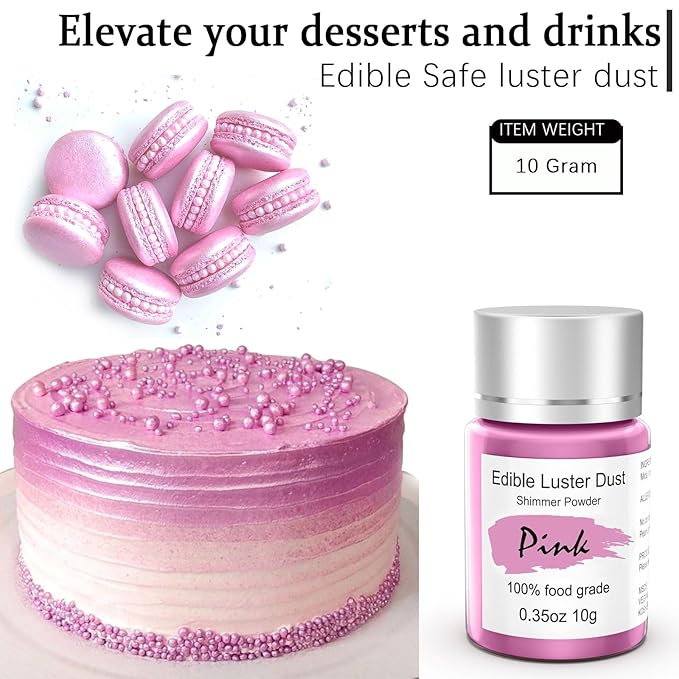 Hot Pink Edible Luster Dust for Cake Decorating – 10g Colaele Shimmering Edible Glitter Dust for Chocolates, Metallic Food Coloring Powder for Edible Glitter for Drinks Cocktails, No Gluten,Vegan