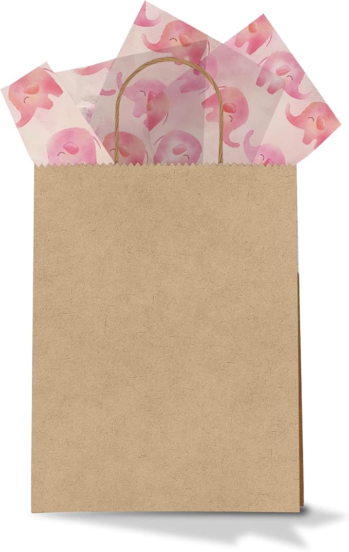 Pink Elephant Printed Tissue Paper for Gift Bags or Boxes and Wrapping - Baby Shower Bulk Decorative Art Tissue Paper for Packaging and Gifting | 24 Sheets 20" x 30"