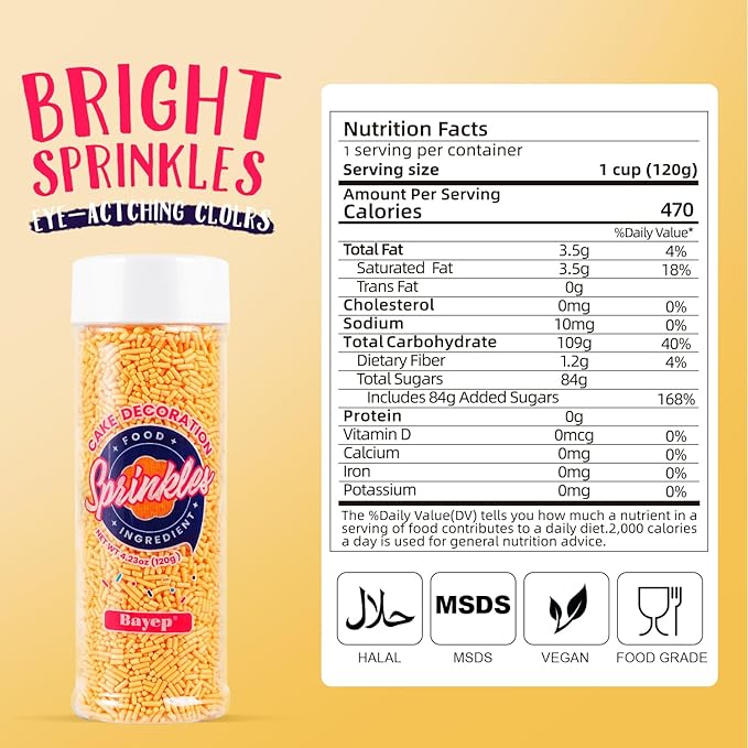 Orange Jimmies Sprinkles Dye Free - No Artificial Dyes Natural Orange Sugar for Baking, Cake Decorating, Cookie, Cupcake, Ice Cream Toppings & More, Holiday Treats Halloween Thanksgiving Autumn Supplies