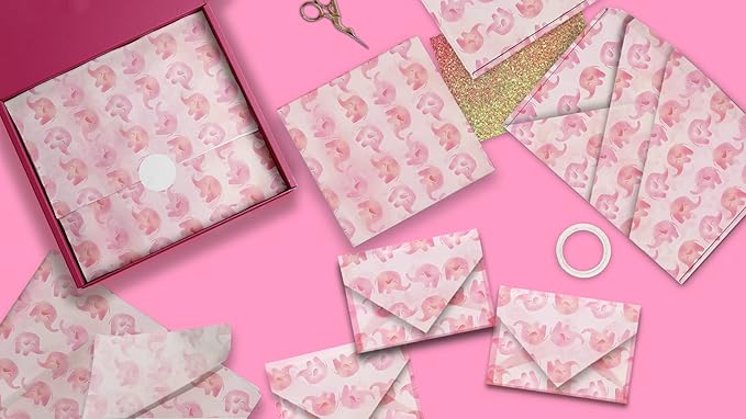 Pink Elephant Printed Tissue Paper for Gift Bags or Boxes and Wrapping - Baby Shower Bulk Decorative Art Tissue Paper for Packaging and Gifting | 24 Sheets 20" x 30"