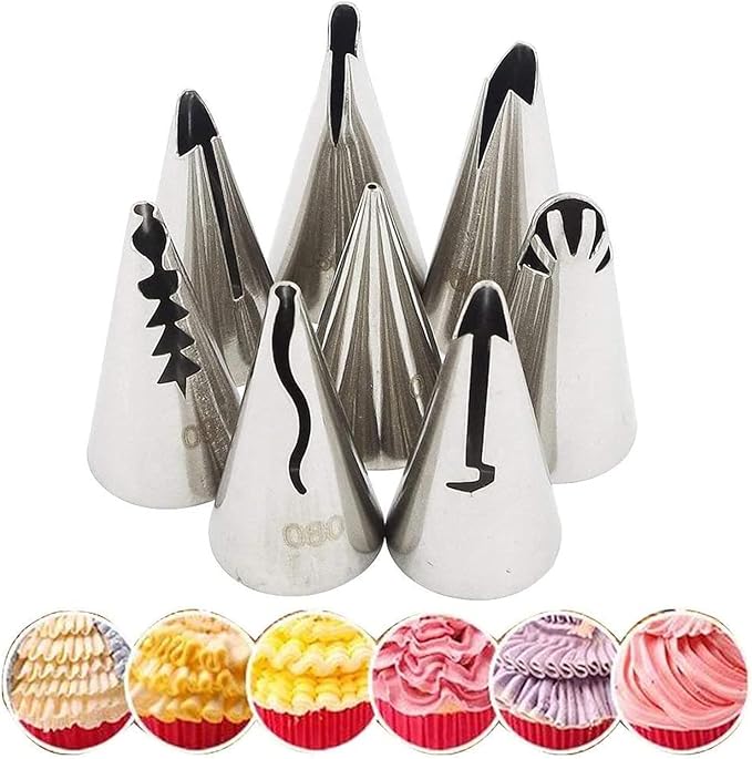 Silver Pleated Skirt Piping Nozzles Set, Stainless Steel Russian Nozzles Tips Piping Set for Pastry Fondant, Cake Decorating Supplies Baking Tools, Decorating Tools, Icing and Piping Tips（#090）