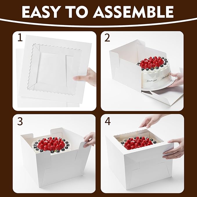 10 Pcs Cake Boxes, 10x10x8 Inch Tall Cake Box with Window, White Cake Boxes 10 Inch, Large Square Cake Box, Disposable Bakery Boxes for Cake Pastry Desserts Cookies Pies Wedding Birthday Party