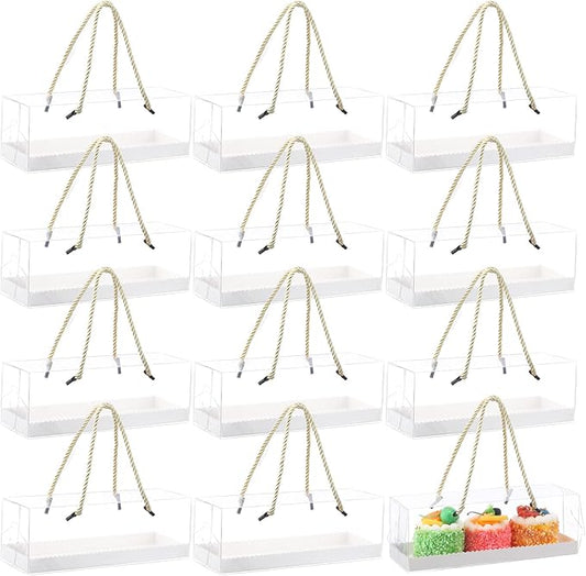 Eaasty 30 Pcs 9 x 3 x 3 Inch Clear Cupcake Boxes with Handles Portable Gable Boxes Paperboard Plastic Rectangular Cupcake Containers Dessert Cookies Bakery Gift Containers for Christmas Party
