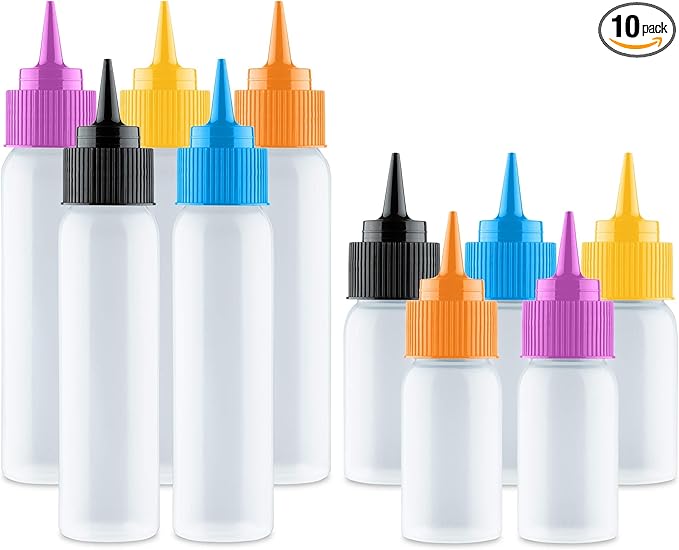 Free Hand Writer Bottles - 10 Easy Small Squeeze Bottles - 5 Each (1 and 2 Ounce) - Cookie Cutters, Cake and Baking Decoration, Food Coloring & Royal Icing Supplies for Writing (10 bottles)