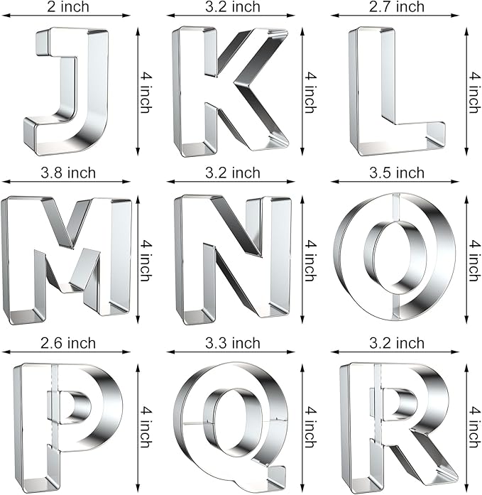4 Inch Alphabet Letter Cookie Cutter Set - 26 Pcs Extra Large Xzhloym Cookie Cutters Shapes Biscuit Fondant Baking Molds for Christmas New Year Birthday Holiday Party Decorations - Stainless Steel