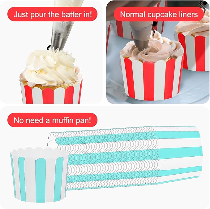 200 Pcs Stripes Cupcake Liners, Round Cupcake Baking Paper Cups Muffin Wrapper Paper for Birthday Parties, Weddings, Gatherings, Graduation Parties (Bottom Dia 2.36 Inch)