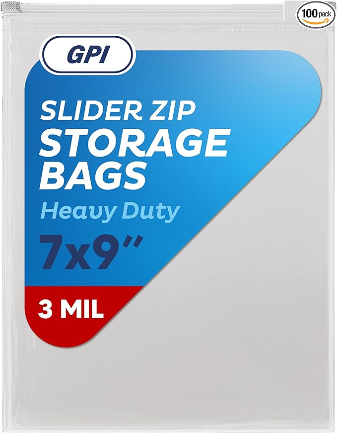 100 Count - Slider Zip Food Storage Sandwich Bags, 7" x 9" 3 Mil Heavy Duty, Strong & Durable For Freezer Storage, For Sandwiches, Snacks & More. GPI
