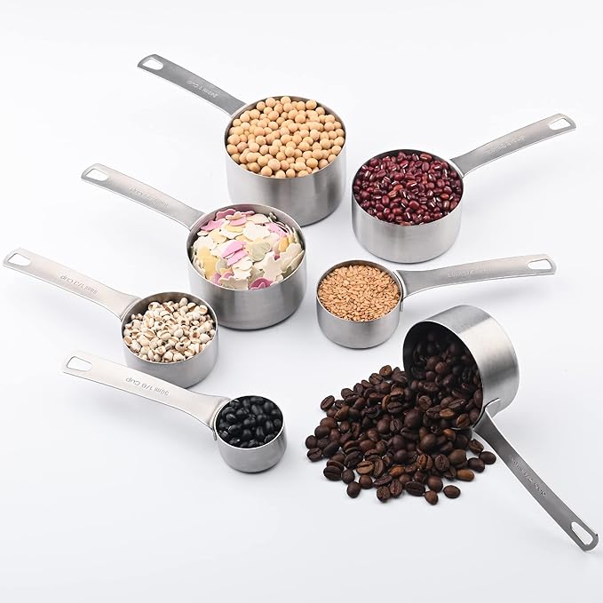 Measuring Cups and Spoons Set of 15 Pcs, 7 Stainless Steel Stackable Heavy Measuring Cups, 8 Measuring Spoons, Metal Measuring Spoons and Cups for Dry or Wet Ingredients During Baking.