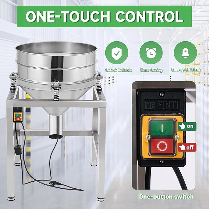 Automatic Powder Sifter Machine, 110V Electric Flour Sifter with 19.6" 40Mesh & 100Mesh Stainless Steel Screens, High-Speed Vibrating Sieve Shaker for Baking, Powder, Grain, and Food Processing